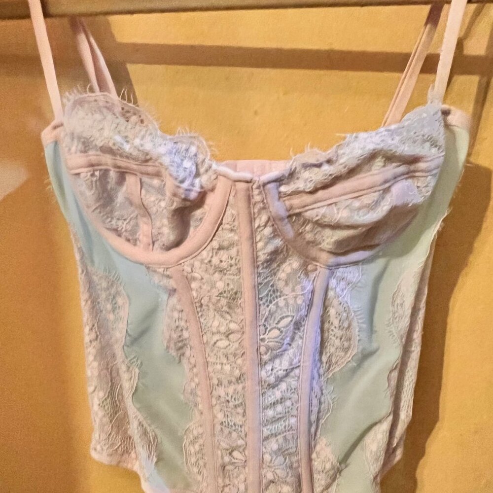 Baby Blue and Pink Corset - unique and fun by Out from Under Size Small Petite
